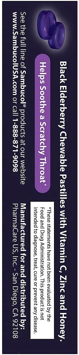 Sambucol Black Elderberry Throat Lozenge - Sambucus Elderberry Lozenges With Vitamin C, Zinc & Honey, Helps Soothe a Scratchy Throat, High Antioxidants, Gluten-Free - 20 Count