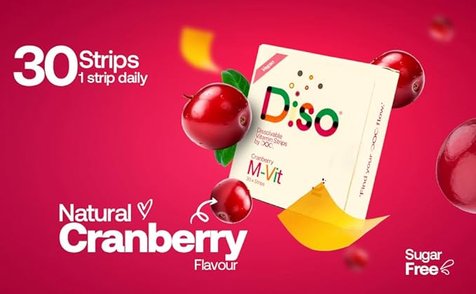 DISO - M-VIT - Multivitamin Dissolvable Oral Supplement Strips (melt in Your Mouth), Cranberry Flavor, Vegan, Sugar Free, High Absorption, Gluten Free, Individually Wrapped, 30 Count