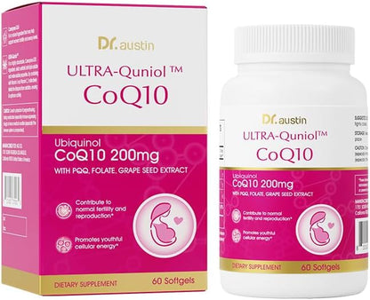 DRAUSTIN Coenzyme Q10 Preparation for Pregnancy Reduction 200mg Mitochondrial PQQ Folic Acid Imported from The United States, 60 Count