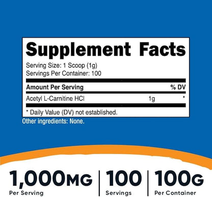 Nutricost Acetyl L-Carnitine (ALCAR) 100 GMS (3 Pack) - 100 Servings Each - 1000mg Per Serving - Pure Acetyl L-Carnitine Powder - Non-GMO, Gluten Free