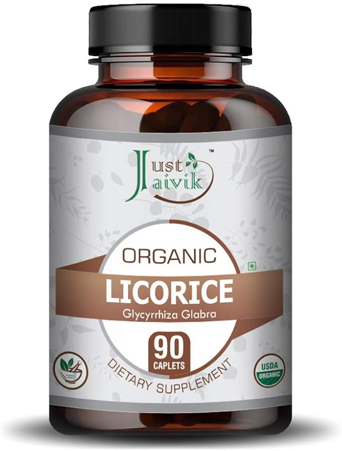 Just Jaivik 100% Organic & Pure Licorice (Glycyrrhiza Glabra) / Yastimadu/Mulethi Tablets As Dietary Supplements - 750mg (90 Tablets) | for Healthy Digestive Function & Improves Respiratory System