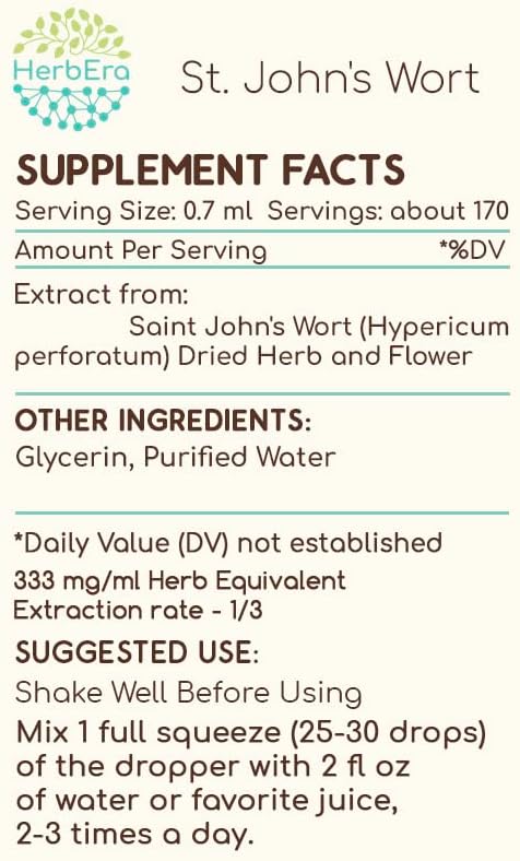 St. John's Wort B120 Alcohol-Free Herbal Extract Tincture, Super-Concentrated Saint John's Wort (Hypericum Perforatum) Dried Herb (4 fl oz)