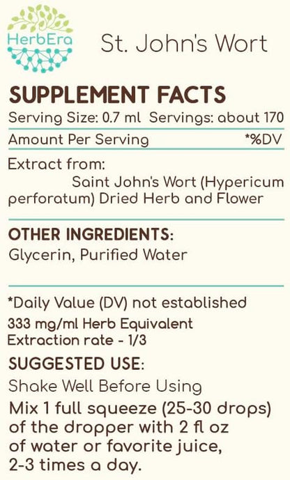 St. John's Wort B120 Alcohol-Free Herbal Extract Tincture, Super-Concentrated Saint John's Wort (Hypericum Perforatum) Dried Herb (4 fl oz)