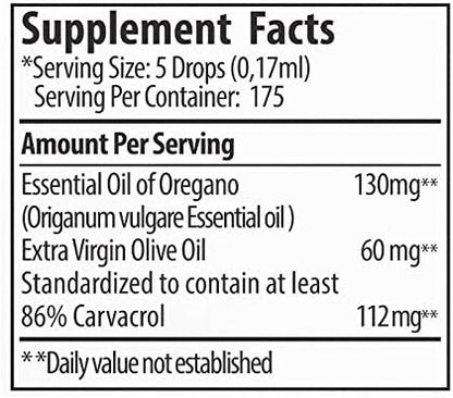 Zane Hellas 70% Oregano Oil. Greek Essential Oil of Oregano .86% Min Carvacrol. 112 mg Carvacrol Per Serving. Probably The Best Oregano Oil in The World. 1 fl. oz.- 30ml