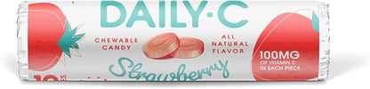 Chewable Vitamin C Strawberry Chewable Candy | 100MG of Vitamin C in Each Piece | Brought to You by Iconic Candy (Strawberry, 24ct Roll Box)