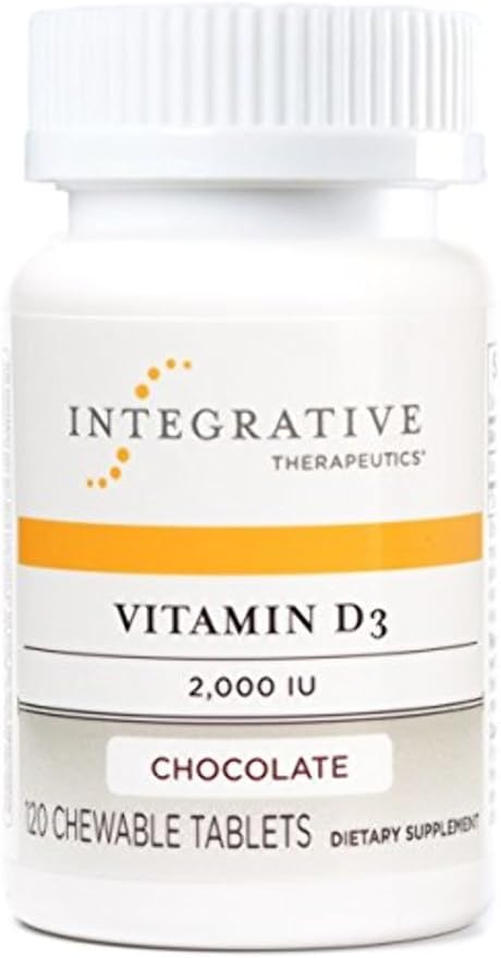 Integrative Therapeutics Vitamin D3 50 mcg (2,000 IU) - Immune System and Bone Health Support Supplement* - Gluten Free - Dairy Free - Chocolate Flavored - 120 Chewable Tablets