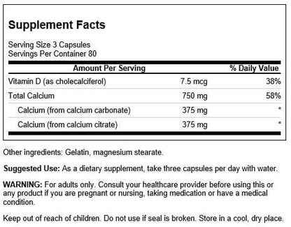 Swanson Calcium Citrate Calcium Carbonate Complex with Vitamin D Bone Muscle Nerve Health Blood Pressure Immune System Support Mineral Supplement 240 Capsules (Caps)