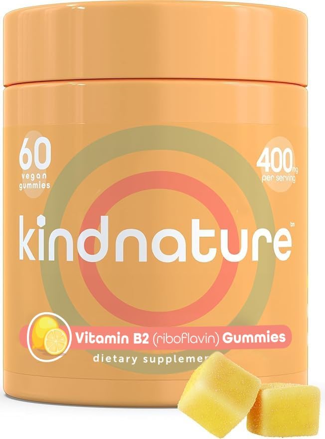 Kind Nature Vitamin B2 Gummies - Riboflavin 400mg Supplement for Kids & Adults - Non-GMO, Soy & Gluten-Free, Vegan Chewable Gummies (30 Day Supply)