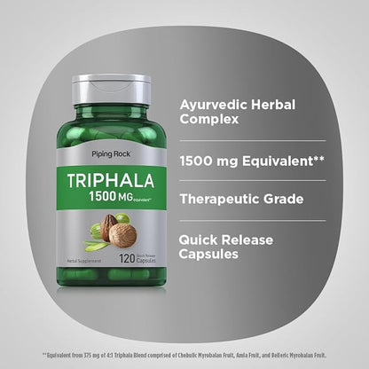 Piping Rock Triphala Capsules | 1500 mg | 120 Pills | Herb Extract | Supplement Blend | Non-GMO, Gluten Free