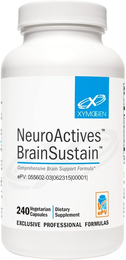 XYMOGEN NeuroActives BrainSustain - Brain Supplements for Memory and Focus Support - Brain Support + Brain Health Supplements for Adults - Vegan, Gluten Free + Non GMO (240 Capsules)