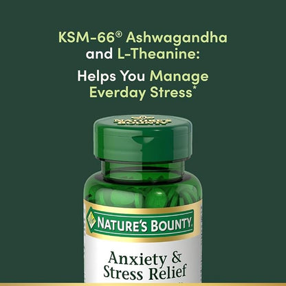 Nature's Bounty Stress Relief Ashwagandha KSM 66 Tablets, Mood Support, 50 Count