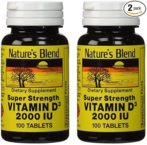 Nature's Blend Vitamin D3 2000 IU Tablets, Assorted, 100 Count (Pack of 2)