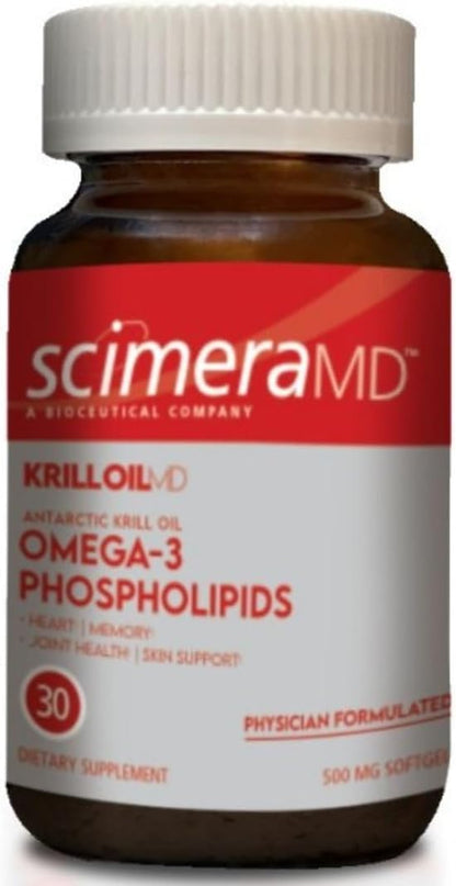 ScimeraMD® KrillOilMD Antarctic Krill Oil Omega 3 DHA EPA Supplement with Astaxanthin for Heart, Brain, and Joint Support, 30 CT