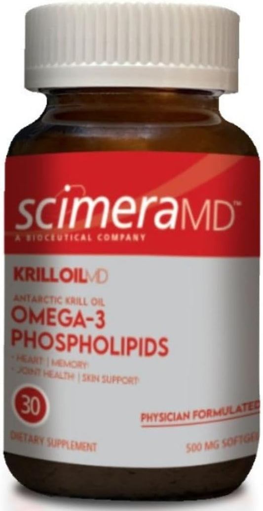 ScimeraMD® KrillOilMD Antarctic Krill Oil Omega 3 DHA EPA Supplement with Astaxanthin for Heart, Brain, and Joint Support, 30 CT