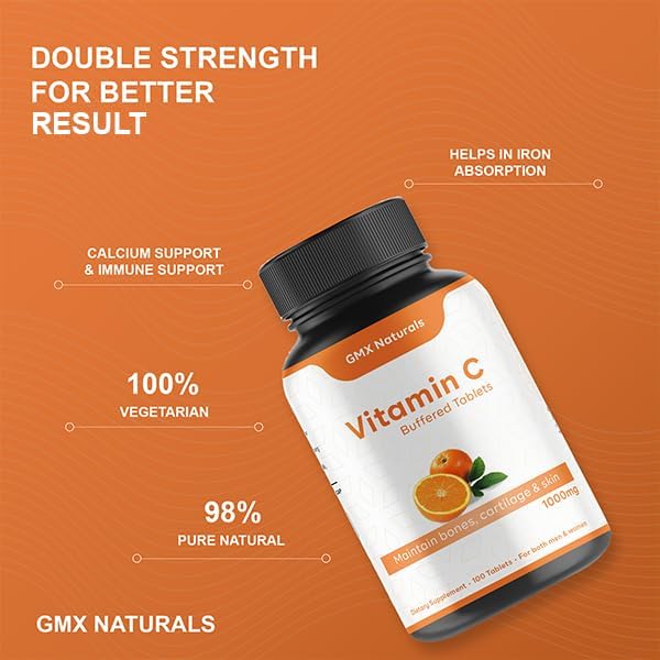 Buffered Vitamin C 1000mg - 100 Tablets - Immune Support & Boost - Vitamin C with B Complex for Men & Women