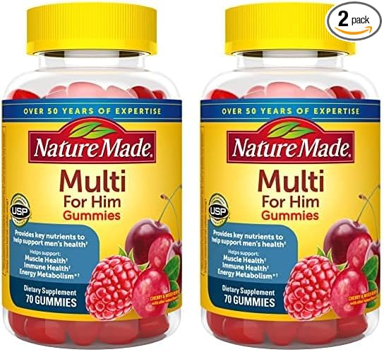 Nature Made Multi for Him, Multivitamin for Men for Energy Metabolism Support, Mens Multivitamins, 70 Gummy Vitamins and Minerals, 35 Day Supply (Pack of 2)