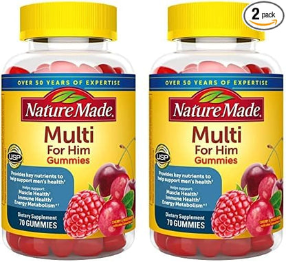 Nature Made Multi for Him, Multivitamin for Men for Energy Metabolism Support, Mens Multivitamins, 70 Gummy Vitamins and Minerals, 35 Day Supply (Pack of 2)