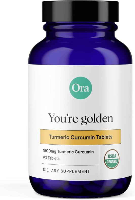 Ora Organic Turmeric Curcumin with Piperine - Pure Extracts for Joint Stress and Cardiovascular Health, Support Healthy Cognitive Function, No Filler Ingredients - 90 Vegan Tablets, 1 Month Supply