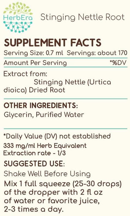 Stinging Nettle Root B120 Alcohol-Free Herbal Extract Tincture, Concentrated Liquid Drops Natural Stinging Nettle (Urtica Dioica) Dried Root (4 fl oz)