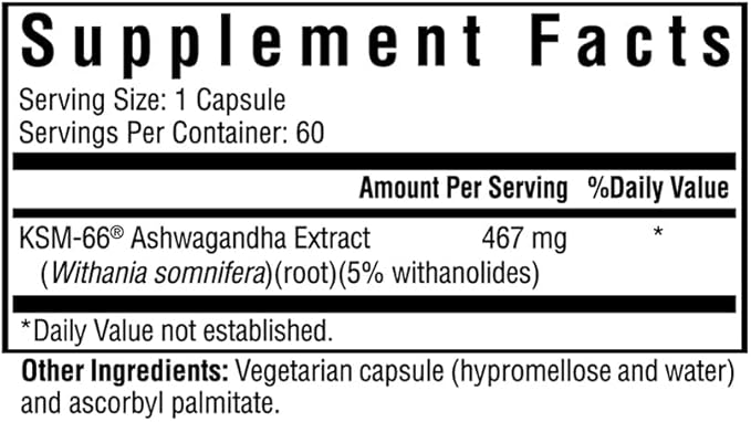 Seeking Health Ashwagandha Extract, Potent 467 mg Natural Ashwagandha with 5% Withanolide, Supports Balanced Mood, Focus, and Sleep, Vegan and Vegetarian (60 Capsules)*