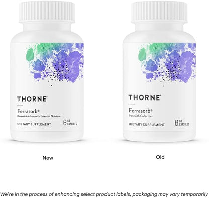THORNE Ferrasorb - 36 mg Iron with Essential Nutrients - Complete Blood Support Formula* - Elemental Iron, Folate, B and C Vitamins for Optimal Absorption - Gluten-Free - 60 Capsules