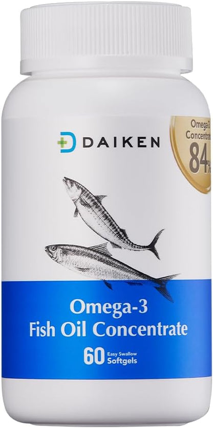 DAIKEN rTG Omega 3 1000mg, High Absorption & Burpless Fish Oil 1200 mg, Mini Fish Oil Softgels for Healthy Heart, Brain and Dry Eyes Support, 60 Small Softgels