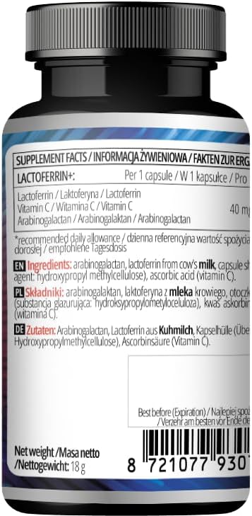APOLLO'S HEGEMONY Lactoferrin+ 100 mg - with Vitamin C and Arabinogalactan - 30 Vegan Capsules - 1 Month Supply - for Enhanced Immunity and Iron Absorption