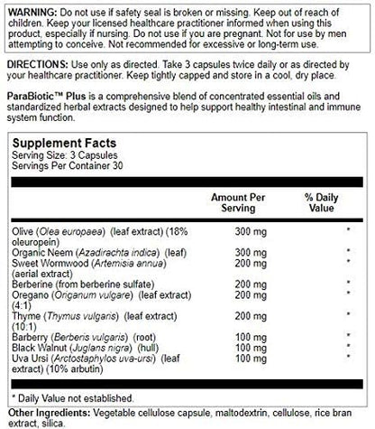 Nutra Biogenesis ParaBiotic Plus - Probiotics for Women & Men, Wormwood, Black Walnut & Neem for Added Support, Microbiome Supplement, Clean, Vegan, Natural - 90 Veggie Capsules