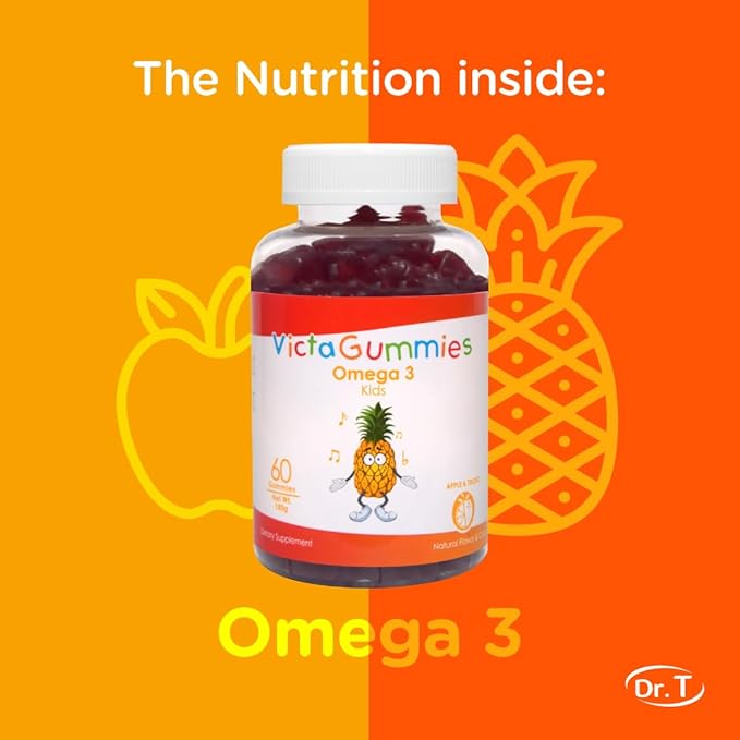 Kids Omega 3 Gummies 120g - Apple & Tropical Flavor - 2-Pack Bundle - Supports Child's Normal Cognitive Function and Healthy Nervous System Development.