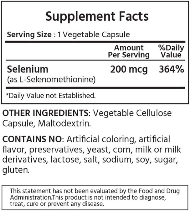 Selenium 200mcg 240 Vegetable Capsules. Supports Immune Health.