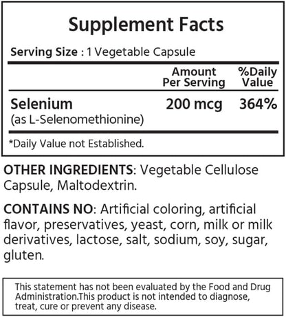 Selenium 200mcg 240 Vegetable Capsules. Supports Immune Health.