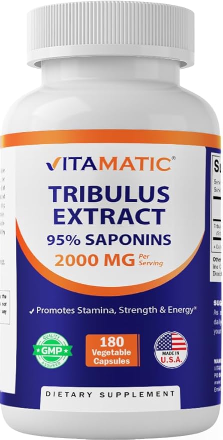 Vitamatic Tribulus Terrestris for Men - 2000 mg per Serving - 95% Saponins - 180 Vegetable Capsules - Made in The USA - Gluten Free & Non-GMO