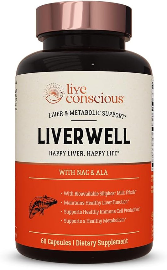 LiverWell Liver Cleanse, Rejuvenation, Metabolic Support - Liver Supplement for Liver Health w/Highly Bioavailable Milk Thistle Extract, N-Acetyl Cysteine, Alpha Lipoic Acid, Zinc, Selenium - 60 Caps
