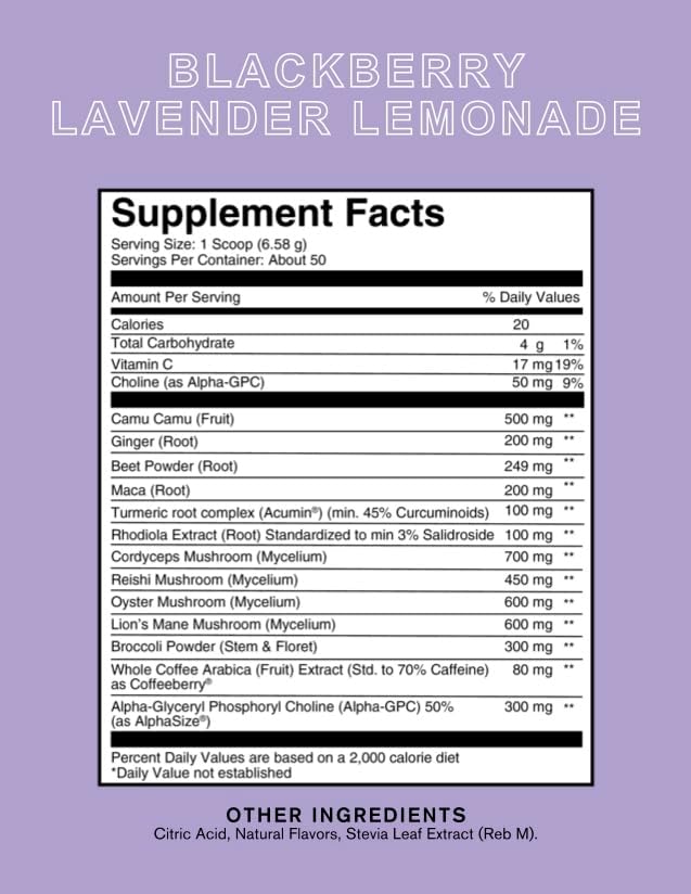 Roots Focus Nootropic Brain Supplement - Fruit Punch & Blackberry Lavender Lemonade- Lions Mane, Cordyceps & Reishi Functional Mushrooms+ Extended-Release Caffeine, 100 Servings