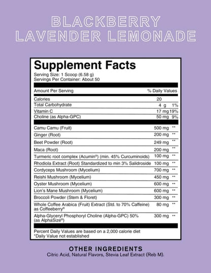 Roots Focus Nootropic Brain Supplement - Fruit Punch & Blackberry Lavender Lemonade- Lions Mane, Cordyceps & Reishi Functional Mushrooms+ Extended-Release Caffeine, 100 Servings