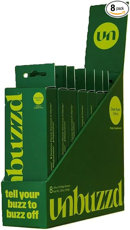 Clear-Eyed Citrus | 8 Powder Sticks | Great Tasting Post Drinking Support | DHM (Dihydromyricetin), Electrolytes, Vitamins, Milk Thistle | Metabolism, Alertness, Rapid Hydration