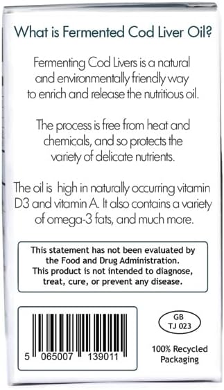 Fermented Cod Liver Oil - Cold Processed, Lacto-Fermented & Raw Cod Liver Oil - Made Exclusively with Atlantic Cod (Unflavoured, 60 Capsules)