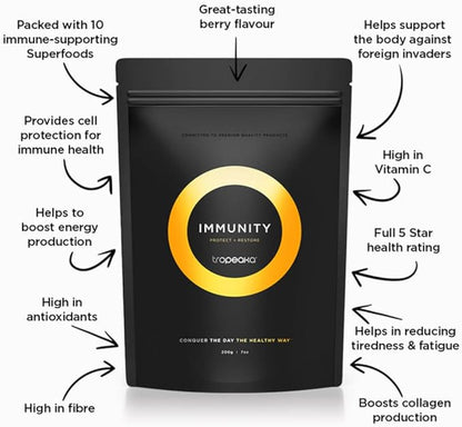 Tropeaka Immunity Powder - Immune Support Supplement, Antioxidant Rich Superfood Powder with Vitamins & Minerals, Boost Energy & Collagen Production - Vegan, Gluten Free, Non-GMO - 7oz (20 Servings)