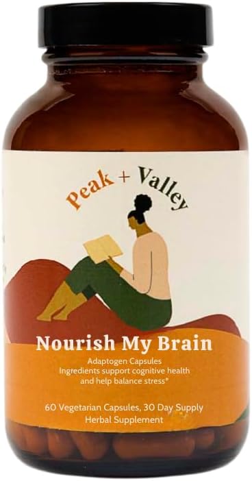 Peak + Valley Nootropic Brain Support Supplement for Memory & Focus with Lion's Mane Mushroom & Ashwagandha - 60 Ct Adaptogen Capsules - Adults/Seniors - Cognitive, Brain Fog, Energy Formula