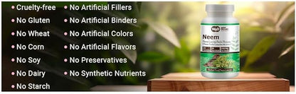 Neem Triple Complex - High-Potency Azadirachta Indica Capsules, Neem Leaves, Bark, Flowers in Ratio (80:10:10) - 180 Capsules, 90 Serving, 1000 Mg per Serving. Pack of 1.