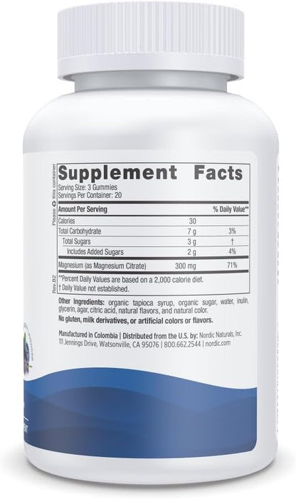 Nordic Naturals Magnesium Gummies for Adults, Blueberry Lavender Flavor - 60 Gummies - Vegan Magnesium Supplement for Mind, Mood, and Cardiovascular Support - Non-GMO - 20 Servings