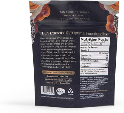 Rasa Magnificent Mushrooms – Best Mushroom Blend Supplement | 100% Fruiting Bodies | Organic Extra Potent Mushroom Extract Powder | Vegan & Gluten-Free (1 oz / 30 Servings)
