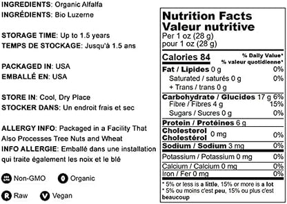 Food to Live Organic Alfalfa Powder, 8 Ounces - Non-GMO, Made from Raw Dried Whole Young Leaves, Vegan, Bulk, Great for Baking, Juices, Smoothies, Shakes, Tea, Drinks. for Dietary Fiber and Protein