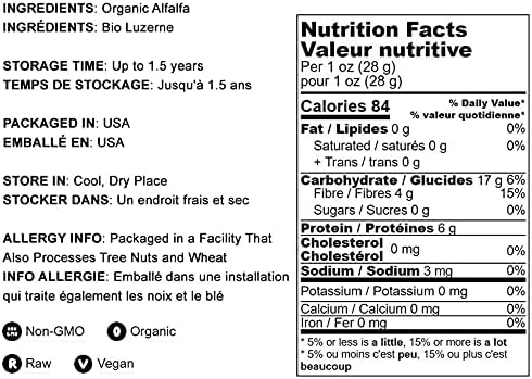 Food to Live Organic Alfalfa Powder, 1.5 Pounds - Non-GMO, Raw Dried Whole Young Leaves, Vegan, Great for Baking, Juices, Smoothies, Shakes, Tea, and Drinks. Good Source of Dietary Fiber and Protein