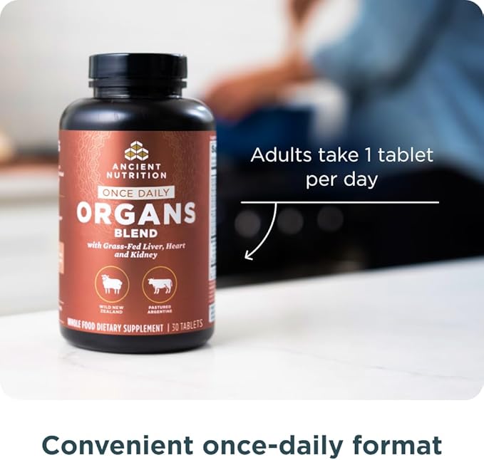 Ancient Nutrition Organ Supplements, Once Daily Grass-Fed and Wild Organ Complex Capsules, Liver, Heart, Kidney Supports Organ, Cognitive, and Immune System Health, 30 Ct