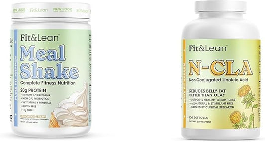 Fit & Lean Meal Shake, N-CLA Fat Burning Capsules, Protein, Fiber, Probiotics, 120 Servings