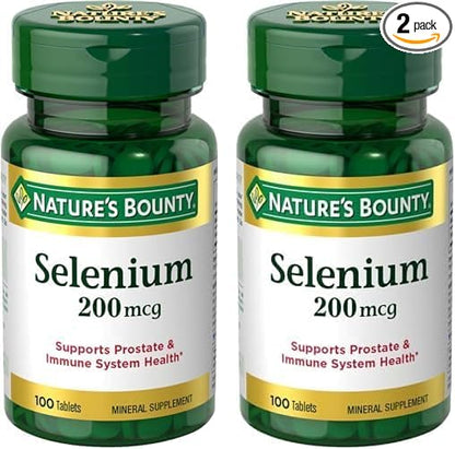 Nature's Bounty Selenium, Supports Prostate and Immune System Health, 200 mcg, 100 Tablets (Pack of 2)