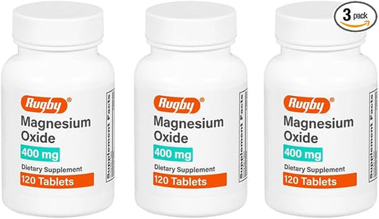 Rugby Magnesium Oxide 400 mg Tablets - Dietary Supplement - Gluten-Free - 120 Count