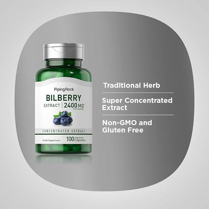 Piping Rock Bilberry Extract Capsules 2400mg | 200 Count | Concentrated Herbal Extract | Vegetarian, Non-GMO, Gluten Free Supplement