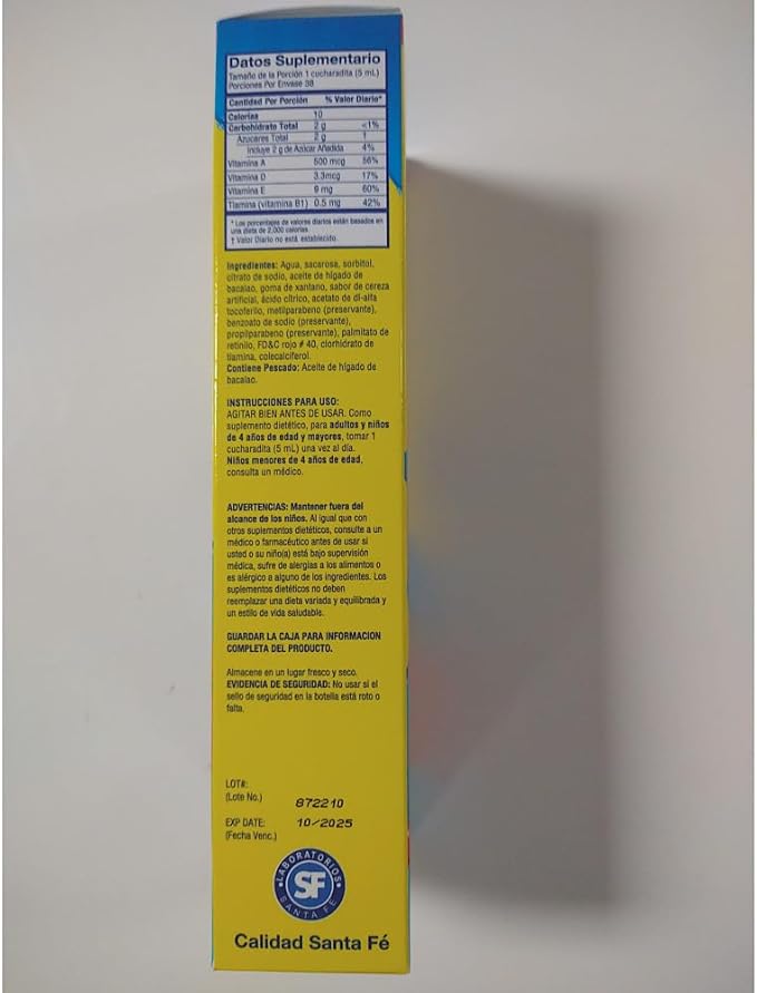 Ballena Azul Aceite de Hígado de Bacalao para Adultos y Niños, COD Liver Oil for Adults and Children, Good Source of Vitamins A,D,E, B1, Dietary Supplement, Omega 3